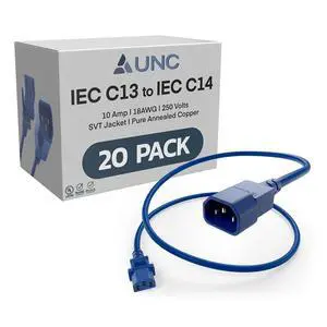 PDU Power Cable C13 to C14, 1.5 Foot - 20 Pack Blue, 10 Amp - SJT 250V, UL Listed, 18AWG IEC Extension Cord, Reliable Server Rack Power Cable for PDU, UPS, Network Equipment, Data Centers PDU Power Cable C13 to C14, 1.5 Foot - 20 Pack Blue, 10 Amp - SJT 250V, UL Listed, 18AWG IEC Extension Cord, Reliable Server Rack Power Cable for PDU, UPS, Network Equipment, Data Centers