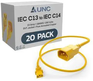 20 Pack 1ft PDU Power Cable C13 to C14 10Amp 18AWG 250V SVT Jacket UL Listed, Yellow, 1 Foot 20 Pack 1ft PDU Power Cable C13 to C14 10Amp 18AWG 250V SVT Jacket UL Listed, Yellow, 1 Foot