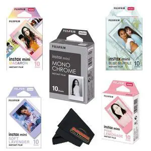 Instax Mini Film Variety Pack 5 Unique Styles for Instax Cameras + Bonus Sunshine Photo Microfiber Cleaning Cloth (Variety Colors - 10 Sheets Each) Instax Mini Film Variety Pack 5 Unique Styles for Instax Cameras + Bonus Sunshine Photo Microfiber Cleaning Cloth (Variety Colors - 10 Sheets Each)