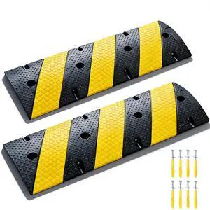 6Ft Rubber Speed Bumps for Driveway, 2" High Heavy Duty Speed Humps with Dual Cable Channels and Drainage, Interlocking Portable Speed Bump with Mounting Bolts(36Inch x 2 Pack) 6Ft Rubber Speed Bumps for Driveway, 2" High Heavy Duty Speed Humps with Dual Cable Channels and Drainage, Interlocking Portable Speed Bump with Mounting Bolts(36Inch x 2 Pack)