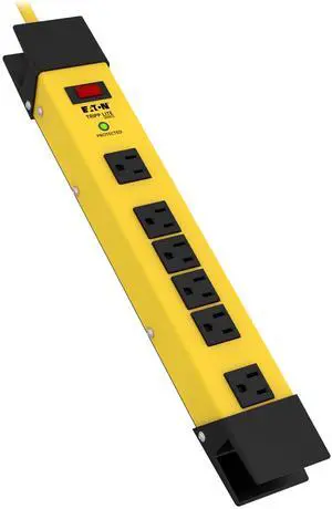 Eaton TLM615SA Heavy Duty Power Strip with Surge Protection, 6 Outlets, 2700 Joules, Yellow Metal Housing, 15ft Cord, Keyhole Mounting Slots, Cord Wrap, Industrial Garage Work Shop Bench Eaton TLM615SA Heavy Duty Power Strip with Surge Protection, 6 Outlets, 2700 Joules, Yellow Metal Housing, 15ft Cord, Keyhole Mounting Slots, Cord Wrap, Industrial Garage Work Shop Bench