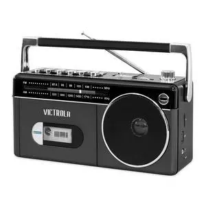 Mini Bluetooth Boombox with Cassette Player, Recorder and Am/FM Radio, Grey Mini Bluetooth Boombox with Cassette Player, Recorder and Am/FM Radio, Grey