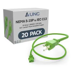 20 Pack 4ft (1.2m) Power Cord NEMA 5-15P to IEC C13 10Amp 18AWG 125V SVT Jacket 515P-C13 PDU PC Cable Monitor UL Listed, Green, 4 Foot 20 Pack 4ft (1.2m) Power Cord NEMA 5-15P to IEC C13 10Amp 18AWG 125V SVT Jacket 515P-C13 PDU PC Cable Monitor UL Listed, Green, 4 Foot