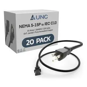 20 Pack 4ft (1.2m) Power Cord NEMA 5-15P to IEC C13 10Amp 18AWG 125V SVT Jacket 515P-C13 PDU PC Cable Monitor UL Listed, Black, 4 Foot 20 Pack 4ft (1.2m) Power Cord NEMA 5-15P to IEC C13 10Amp 18AWG 125V SVT Jacket 515P-C13 PDU PC Cable Monitor UL Listed, Black, 4 Foot