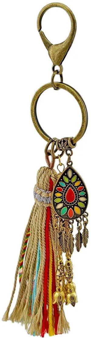 Boho Keychain Brass Keyring, Vintage Key Chain Ring, Bag Charms, Tulip Tassels, Lanyards for Keys, Purse Charms for Handbags Gift for Women Boho Keychain Brass Keyring, Vintage Key Chain Ring, Bag Charms, Tulip Tassels, Lanyards for Keys, Purse Charms for Handbags Gift for Women