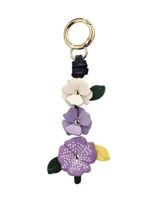 Cute Leather Flower Bag Charm for Women, Sweet Floral Keychain Car Hanging Keyring Purse Charm Decoration (Purple) Cute Leather Flower Bag Charm for Women, Sweet Floral Keychain Car Hanging Keyring Purse Charm Decoration (Purple)