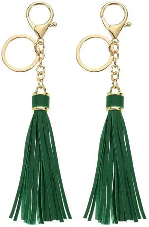 2Pcs Leather Keychain Tassels, Women Tassel Bag Charm with Lobster Clasp Key Ring for Handbag Purse DIY Craft Making, Green 2Pcs Leather Keychain Tassels, Women Tassel Bag Charm with Lobster Clasp Key Ring for Handbag Purse DIY Craft Making, Green