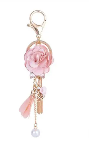 Flower Tassel Keychain Pearl Car Keyring Holder Purse Handbag Pendant (Pink) Flower Tassel Keychain Pearl Car Keyring Holder Purse Handbag Pendant (Pink)