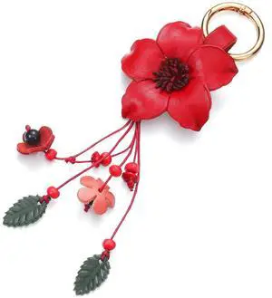Leather Leaf Flower Tassel Keychain Boho Accessories Cute Keychains for Women Wallet Bag Purse Ring Pendant Charms (Red) Leather Leaf Flower Tassel Keychain Boho Accessories Cute Keychains for Women Wallet Bag Purse Ring Pendant Charms (Red)