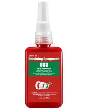 Retaining Compound Green 603 Sleeve Retainer High Strength Cylindrical Metal Components Assemblies Locking and Sealing Anaerobic Glue 1.69 Oz/50 ml Retaining Compound Green 603 Sleeve Retainer High Strength Cylindrical Metal Components Assemblies Locking and Sealing Anaerobic Glue 1.69 Oz/50 ml