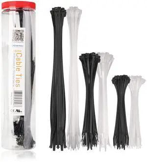 200-Pack Cable Ties for Indoor and Outdoor, 6, 8, 12-Inch Self-Locking Nylon Zip Ties Assorted Sizes, Tie Wraps for Multiple Use, Self Locking Zipties, in Black and White 200-Pack Cable Ties for Indoor and Outdoor, 6, 8, 12-Inch Self-Locking Nylon Zip Ties Assorted Sizes, Tie Wraps for Multiple Use, Self Locking Zipties, in Black and White