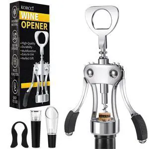 Multifunctional Wine Bottle Opener Gift Set - Heavy-Duty Zinc Alloy Wing Corkscrew, Foil Cutter, Vacuum Stopper & Aerator Pourer for Kitchen, Bar, Restaurant, Bartenders Multifunctional Wine Bottle Opener Gift Set - Heavy-Duty Zinc Alloy Wing Corkscrew, Foil Cutter, Vacuum Stopper & Aerator Pourer for Kitchen, Bar, Restaurant, Bartenders