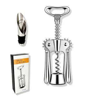 Premium Zinc Alloy Wing Corkscrew Set, Multifunctional Bar Tool with High-Carbon Steel Auger, Labor-Saving Lever Opener with Wine Pourer & Fresh-Keeping Bottle Stopper (Shiny Silver - 2set) Premium Zinc Alloy Wing Corkscrew Set, Multifunctional Bar Tool with High-Carbon Steel Auger, Labor-Saving Lever Opener with Wine Pourer & Fresh-Keeping Bottle Stopper (Shiny Silver - 2set)
