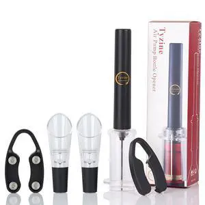 Air Pressure Pump Bottle Opener With Foil Cutter And Aerator Pourer,Simple Cork Remover,Efficient Corkscrew Bottle Opener,Great For Wine Lovers,Perfect Wine Gift. (Black 5 set) Air Pressure Pump Bottle Opener With Foil Cutter And Aerator Pourer,Simple Cork Remover,Efficient Corkscrew Bottle Opener,Great For Wine Lovers,Perfect Wine Gift. (Black 5 set)