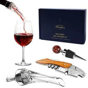 Wine Accessories Set, Featuring 3 in-1 Multifunctional Waiters Corkscrew Bottle Opener, Wine Aerator Pourer Spout & Decanter, Air-Tight Wine Stopper. Wine Accessories Set, Featuring 3 in-1 Multifunctional Waiters Corkscrew Bottle Opener, Wine Aerator Pourer Spout & Decanter, Air-Tight Wine Stopper.