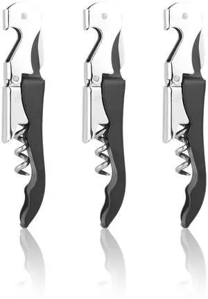 Wine Opener, 3 Pack Waiter Corkscrew, Stainless Steel Double Hinged Wine Key with Foil Cutter, Foldable Tool for Bartenders and Home Parties Wine Opener, 3 Pack Waiter Corkscrew, Stainless Steel Double Hinged Wine Key with Foil Cutter, Foldable Tool for Bartenders and Home Parties