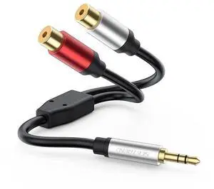 Aux to 2 RCA Cable 1ft, RCA Female to 3.5mm Male Cable Gold Plated 1/8 Jack Stereo Audio Converter Compatible with Stereo Speaker, HiFi Stereo System, Tablets, MP3 Aux to 2 RCA Cable 1ft, RCA Female to 3.5mm Male Cable Gold Plated 1/8 Jack Stereo Audio Converter Compatible with Stereo Speaker, HiFi Stereo System, Tablets, MP3