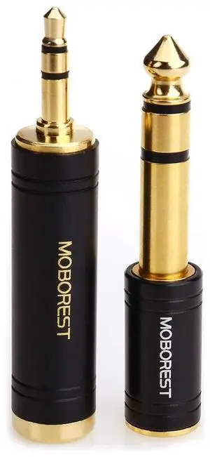 3.5mm to 1/4 (6.35mm) Stereo Pure Copper Audio Adapter, 1/8 Inch to 1/4 Inch Stereo Converter for Headphones and Amplifiers, Stylish Black 2-Pack 3.5mm to 1/4 (6.35mm) Stereo Pure Copper Audio Adapter, 1/8 Inch to 1/4 Inch Stereo Converter for Headphones and Amplifiers, Stylish Black 2-Pack