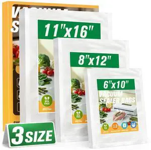 Vacuum Sealer Bags for Food, Precut Gallon 11" x 16", Quart 8" x 12", Pint 6" x 10",BPA Free Vacuum Seal Freezer Bags, Airtight Food Storage for Meal Prep, Sous Vide & Bulk Freezing-100 PCS Vacuum Sealer Bags for Food, Precut Gallon 11" x 16", Quart 8" x 12", Pint 6" x 10",BPA Free Vacuum Seal Freezer Bags, Airtight Food Storage for Meal Prep, Sous Vide & Bulk Freezing-100 PCS