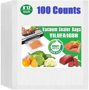 100 Pack Vacuum Sealer Bags for Food Saver - PreCut 8"x12", Commercial Grade BPA Free, 6X Freshness Airtight Food Storage Bags for Freezer & Sous Vide, Fits All Clamp Machines 100 Pack Vacuum Sealer Bags for Food Saver - PreCut 8"x12", Commercial Grade BPA Free, 6X Freshness Airtight Food Storage Bags for Freezer & Sous Vide, Fits All Clamp Machines
