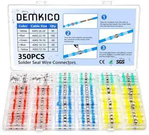 350Pcs Solder Seal Wire Connectors Kit Marine Grade Heat Shrink Wire Connectors - Waterproof Butt Splice Terminals for Electrical, Automotive, Marine Multi-Color Connectors(5Colors/5Sizes) 350Pcs Solder Seal Wire Connectors Kit Marine Grade Heat Shrink Wire Connectors - Waterproof Butt Splice Terminals for Electrical, Automotive, Marine Multi-Color Connectors(5Colors/5Sizes)