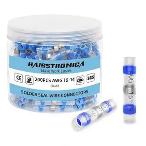 200PCS Solder Seal Wire Connectors,Waterproof Heat Shrink Butt Connectors Terminals for Watercraft,Electrical,Electronics AWG 16-14 Blue 200PCS Solder Seal Wire Connectors,Waterproof Heat Shrink Butt Connectors Terminals for Watercraft,Electrical,Electronics AWG 16-14 Blue
