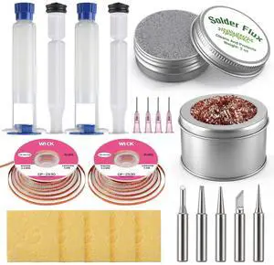 Soldering Tip Cleaning Kit Include Flux Paste, Tip Tinner, Solder Wick, Iron Tips, Soldering Iron Tips Cleaner and Cleaning Sponge for Electronics Repair Soldering Tip Cleaning Kit Include Flux Paste, Tip Tinner, Solder Wick, Iron Tips, Soldering Iron Tips Cleaner and Cleaning Sponge for Electronics Repair