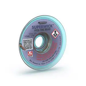 426 Desoldering Braid #4 Fine Braid Super Wick with RMA Flux, 5' Length x 0.1" Width, Blue 426 Desoldering Braid #4 Fine Braid Super Wick with RMA Flux, 5' Length x 0.1" Width, Blue