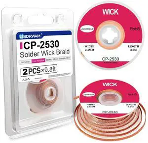 2 Pack 9.8ft Solder Wick Braid 0.1in, Copper Desoldering Wick for Solder Removal, PCB Repair and Circuit Board Rework 2 Pack 9.8ft Solder Wick Braid 0.1in, Copper Desoldering Wick for Solder Removal, PCB Repair and Circuit Board Rework