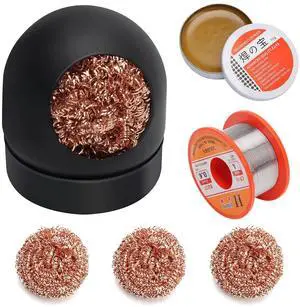 Solder Tip Cleaner+ Soldering Rosin Flux Paste(0.35 oz / 10 g)+ 60/40 Tin Lead Rosin Core Solder Wire(1.76 oz / 50 g) + 3pcs Replacement Brass Pads, 6 PCS Solder Iron Welding Tool Set Solder Tip Cleaner+ Soldering Rosin Flux Paste(0.35 oz / 10 g)+ 60/40 Tin Lead Rosin Core Solder Wire(1.76 oz / 50 g) + 3pcs Replacement Brass Pads, 6 PCS Solder Iron Welding Tool Set