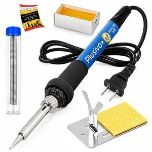 Soldering Iron Kit, 60W Adjustable Temperature 5-in-1 Solder Wire, Stand, Sponge, Rosin Paste Flux, Fast Heating Desoldering Tool for Electronics Repair Hobby DIY 120 V US Plug Soldering Iron Kit, 60W Adjustable Temperature 5-in-1 Solder Wire, Stand, Sponge, Rosin Paste Flux, Fast Heating Desoldering Tool for Electronics Repair Hobby DIY 120 V US Plug