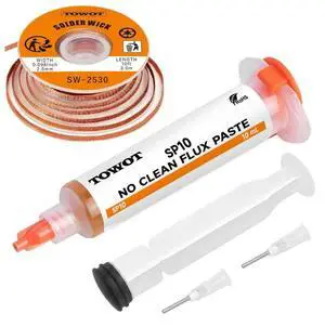 10ft Solder Wick Braid & No-Clean Soldering Flux Paste (10cc) - Desoldering Kit for Electronics Repair, PCB, Circuit Board Rework 10ft Solder Wick Braid & No-Clean Soldering Flux Paste (10cc) - Desoldering Kit for Electronics Repair, PCB, Circuit Board Rework