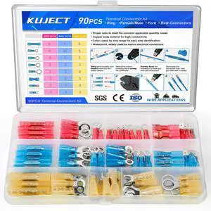 90PCS Heat Shrink Wire Connectors, Multipurpose Waterproof Electrical Wire Terminals kit, Insulated Crimp Connectors Ring Fork Spade Butt Splices for Automotive Marine Boat Truck 90PCS Heat Shrink Wire Connectors, Multipurpose Waterproof Electrical Wire Terminals kit, Insulated Crimp Connectors Ring Fork Spade Butt Splices for Automotive Marine Boat Truck
