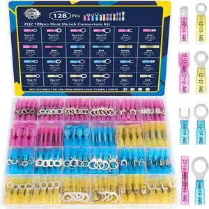 Marine Grade Heat Shrink Wire Connectors Kit,128PCS Automotive Crimp Terminals Assortment with Rings Forks Female Male Butt Splices, Waterproof Wiring Connectors Kit Marine Grade Heat Shrink Wire Connectors Kit,128PCS Automotive Crimp Terminals Assortment with Rings Forks Female Male Butt Splices, Waterproof Wiring Connectors Kit