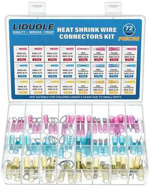 Heat Shrink Wire Connectors Kit Marine Automotive Electrical Wiring Crimp Terminal Connector Set Insulated 22-10 Gauge Ring Spade Fork Butt Splices Electric Terminals Assortment Heat Shrink Wire Connectors Kit Marine Automotive Electrical Wiring Crimp Terminal Connector Set Insulated 22-10 Gauge Ring Spade Fork Butt Splices Electric Terminals Assortment