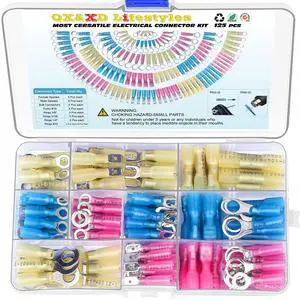 125PCS Heat Shrink Wire Connectors Kit, Waterproof Marine Grade Crimp Connectors, Tinned Copper Electrical Terminals, Butt Ring Fork Spade Hook, 22-10 AWG, 3 Colors 125PCS Heat Shrink Wire Connectors Kit, Waterproof Marine Grade Crimp Connectors, Tinned Copper Electrical Terminals, Butt Ring Fork Spade Hook, 22-10 AWG, 3 Colors