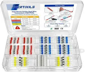 120 Pcs Heat Shrink Solder Seal Wire Connectors Kit, Waterproof Electrical Butt Splice Connectors for Marine, Automotive, Trailer, RV, Boat and Truck Wiring 120 Pcs Heat Shrink Solder Seal Wire Connectors Kit, Waterproof Electrical Butt Splice Connectors for Marine, Automotive, Trailer, RV, Boat and Truck Wiring