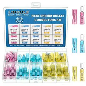 Heat Shrink Bullet Wire Connectors Kit 22-10AWG Male and Female Bullet Connector Set for Marine Automotive Stereo Wiring (Pack of 60PCS) Heat Shrink Bullet Wire Connectors Kit 22-10AWG Male and Female Bullet Connector Set for Marine Automotive Stereo Wiring (Pack of 60PCS)
