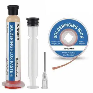 Soldering Flux Paste and Solder Wick Kit, Lead Free No Clean Flux for Electronic Soldering, Soldering Remover Tool, PCB Maintenance and DIY Electronic Projects Soldering Flux Paste and Solder Wick Kit, Lead Free No Clean Flux for Electronic Soldering, Soldering Remover Tool, PCB Maintenance and DIY Electronic Projects