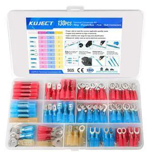 130PCS Heat Shrink Wire Connectors Kit, Electrical Waterproof Crimp Butt Terminals, Insulated Spade Connectors for Automotive Marine Boat Truck, Include Rings Forks Spade Butt Splices 130PCS Heat Shrink Wire Connectors Kit, Electrical Waterproof Crimp Butt Terminals, Insulated Spade Connectors for Automotive Marine Boat Truck, Include Rings Forks Spade Butt Splices