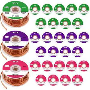 30 Pcs Solder Wick 3 Sizes Desoldering Wick 0.1/0.12/0.14 Inches 10 ft No Clean Low Residue Soldering Wicks Desoldering Coated Braid for Electronics Component Repair PCB Circuit Board Bulk 30 Pcs Solder Wick 3 Sizes Desoldering Wick 0.1/0.12/0.14 Inches 10 ft No Clean Low Residue Soldering Wicks Desoldering Coated Braid for Electronics Component Repair PCB Circuit Board Bulk