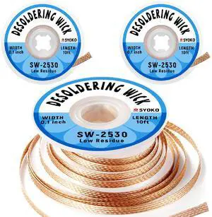 3 Pack Desoldering Wick, 10ft/3M Long 2.5mm Wide No-Clean Solder Removal Braid for Solder Cleaning & Electronic Component Disassembly, Model SW-2530 3 Pack Desoldering Wick, 10ft/3M Long 2.5mm Wide No-Clean Solder Removal Braid for Solder Cleaning & Electronic Component Disassembly, Model SW-2530