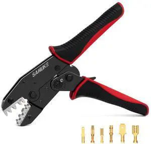 Ratchet Crimping Tool for Non-Insulated Open Barrel Terminals & Receptacles, AWG 22-10 Ratcheting Wire Crimper, Electrical Terminal Crimp Pliers Ratchet Crimping Tool for Non-Insulated Open Barrel Terminals & Receptacles, AWG 22-10 Ratcheting Wire Crimper, Electrical Terminal Crimp Pliers