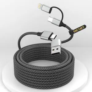 16FT Long Multi 4 in 1 USB C Cable Lightning Charging Cable,5M 60W Fast Charger & Data Transfer,iPhone iPad Charger Cord with Lightning/Type C/USB A for Apple iPhone 15/14/13/12,MacBook,IPad,Samsung 16FT Long Multi 4 in 1 USB C Cable Lightning Charging Cable,5M 60W Fast Charger & Data Transfer,iPhone iPad Charger Cord with Lightning/Type C/USB A for Apple iPhone 15/14/13/12,MacBook,IPad,Samsung