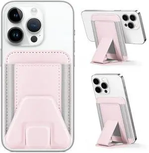for Magsafe Wallet Stand, Magnetic Phone Wallet for iPhone 17/16/15/14/13/12 Series, Leather Magnetic Cards Holder, Fits 5 Cards, RFID Blocking, Slim, Pink for Magsafe Wallet Stand, Magnetic Phone Wallet for iPhone 17/16/15/14/13/12 Series, Leather Magnetic Cards Holder, Fits 5 Cards, RFID Blocking, Slim, Pink