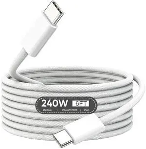 240W USB C to USB C Cable, 6FT C to C Cable Fast Charging for MacBook Pro/MacBook Air, iPad Pro 13-inch/Air/Mini, iPhone 17 16 15 Pro Max, Samsung Galaxy S26,140W/100W /65W/45W/35W/20W 240W USB C to USB C Cable, 6FT C to C Cable Fast Charging for MacBook Pro/MacBook Air, iPad Pro 13-inch/Air/Mini, iPhone 17 16 15 Pro Max, Samsung Galaxy S26,140W/100W /65W/45W/35W/20W