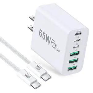 65W USB C Charger Block, 45W Fast Charging Brick 6-Port GaN Power Adapter, with 6ft USC-C to C Cable 5A for iPhone 17 16 15 Pro Max MacBook Air iPad Galaxy S26 Ultra S25 Pixel 65W USB C Charger Block, 45W Fast Charging Brick 6-Port GaN Power Adapter, with 6ft USC-C to C Cable 5A for iPhone 17 16 15 Pro Max MacBook Air iPad Galaxy S26 Ultra S25 Pixel