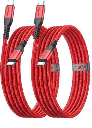 USB-C to USB-C Cable, 2-Pack 100W Fast Charging 6.6ft (2m) Long Braided Cable for iPhone 17/16/15 MacBook iPad Pro Samsung Galaxy S25 Series(Red) USB-C to USB-C Cable, 2-Pack 100W Fast Charging 6.6ft (2m) Long Braided Cable for iPhone 17/16/15 MacBook iPad Pro Samsung Galaxy S25 Series(Red)