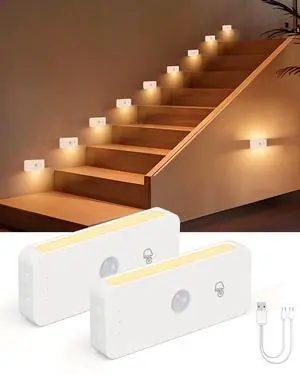 Motion Sensor Night Lights Indoor - Rechargeable Stick-On Stair Lights with Wireless Magnetic Mount, Adjustable Brightness & 3 Color Temps for Hallway, Stairway, Bathroom, Closet (2-Pack) Motion Sensor Night Lights Indoor - Rechargeable Stick-On Stair Lights with Wireless Magnetic Mount, Adjustable Brightness & 3 Color Temps for Hallway, Stairway, Bathroom, Closet (2-Pack)