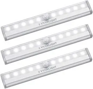 Motion Sensor LED Under Cabinet Lights, 10 LED Light Strips for Closet, Kitchen, Bathroom, Pantry - Battery Operated, Wireless, Peel and Stick, 3 Pack Motion Sensor LED Under Cabinet Lights, 10 LED Light Strips for Closet, Kitchen, Bathroom, Pantry - Battery Operated, Wireless, Peel and Stick, 3 Pack
